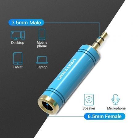 Vention Adaptador Jack VAB-S04-L 3.5mm Macho a 6.5mm Hembra, Azul